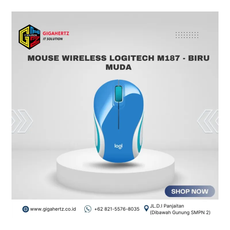 Mouse Wireless Logitech M187 -  Biru Muda