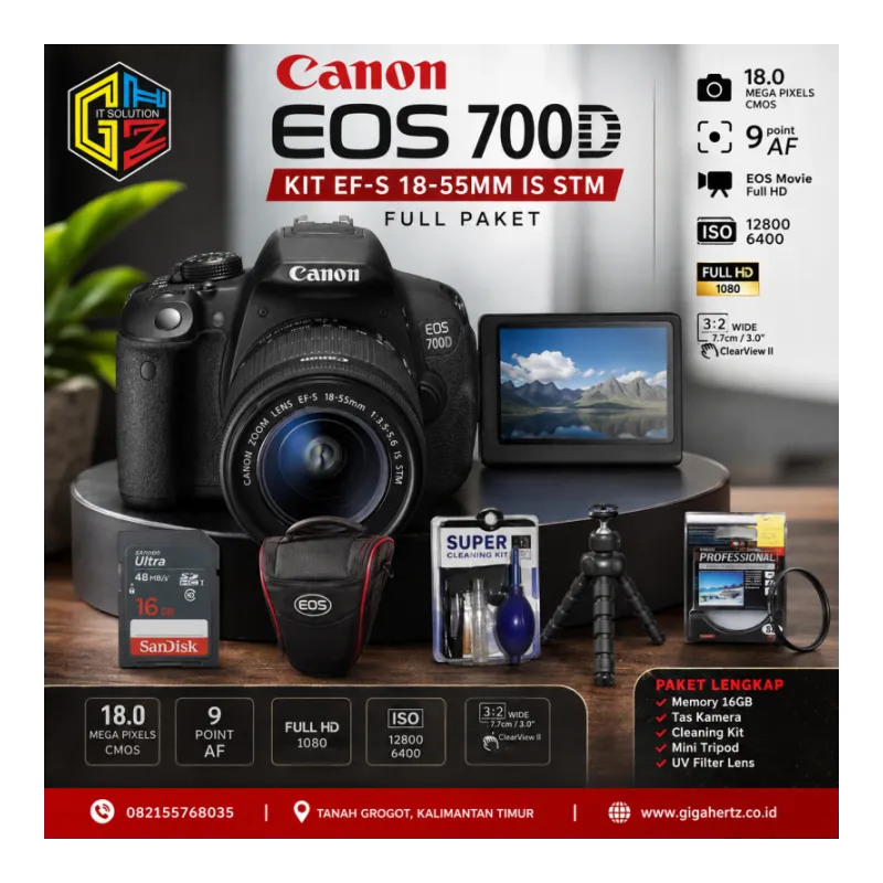 KAMERA CANON EOS 700D + LENSA KIT 18-55MM IS STM (FULL PAKET)
