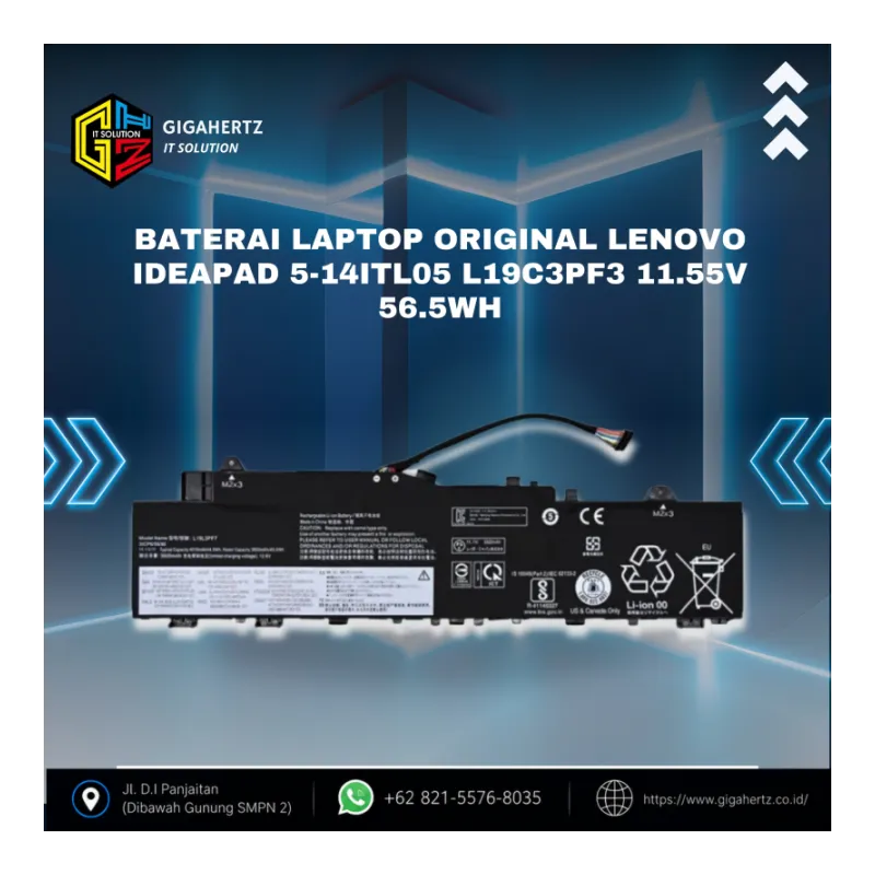 Baterai Laptop Original Lenovo Ideapad 5-14ITL05 L19C3PF3 11.55V 56.5Wh